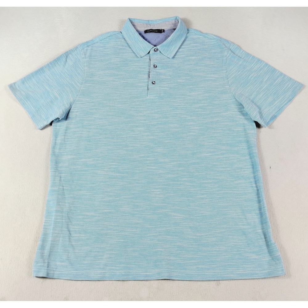 Bugatchi Polo Shirt Mens XL Blue Heathered Cotton Knit Lightweight Soft Casual
